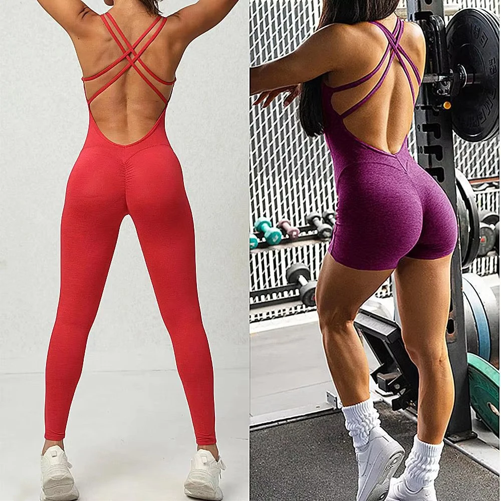 Mono de una pieza con espalda cruzada para mujer, mallas de entrenamiento, pantalones cortos, ropa activa, traje deportivo para gimnasio, 2024