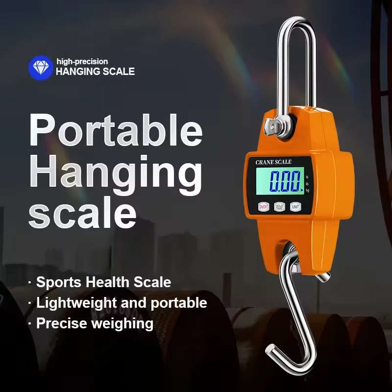 Multifunction Digital Hanging Scale 200/300KG LCD Handheld Weighing Tool for Suitcase, Fishing, Bike & Industrial Load Testing