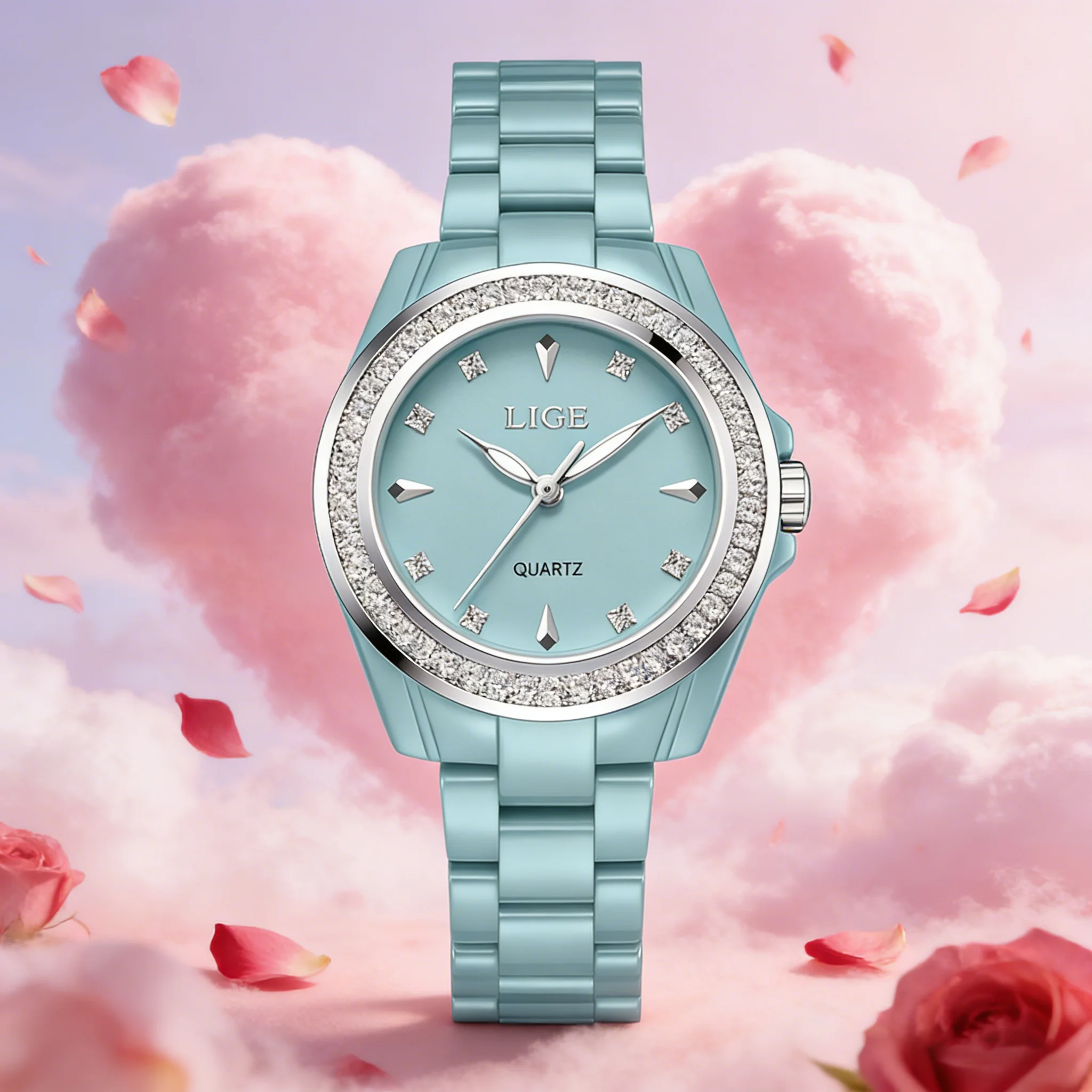 

LIGE Simple Fashion Women's Watches Oirginal Wristwatch for Woman Cyan Full Ceramic Waterproof Luminous Lady Valentine's Day+Box