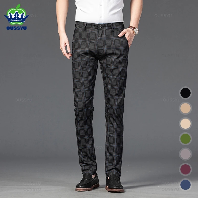 

2024 New Men's Casual Plaid Pants Business Casual Slim Fit Black Blue Red Khaki Classic Style Trousers Male Brand Luxury Clothes