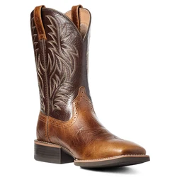 2026 Men Western Cowboy Boots Embroidery Retro Mid-Calf Boots Autumn Winter Shoes Male Outdoor Boots Western Shoes Plus Szie 48