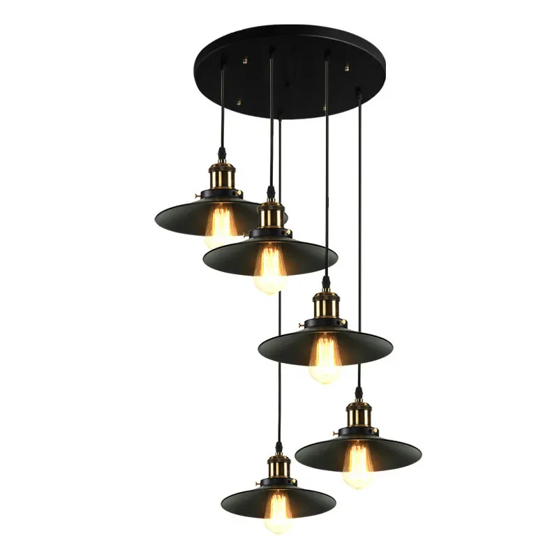 

North American Style Vintage Nostalgic Bar Hanging Pendant Lights,Vintage Lamps With 1/3/5 Black 22CM Lamp Shades