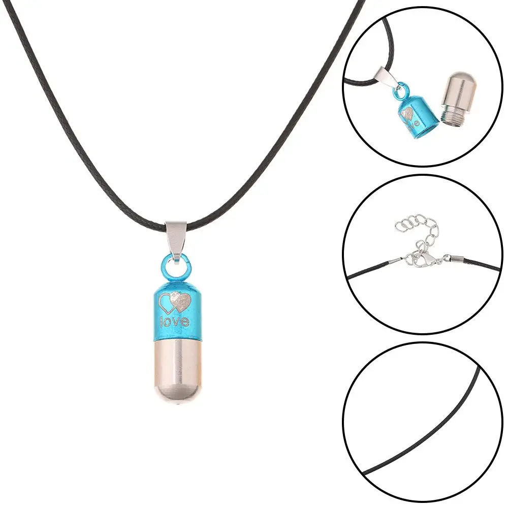 Openable Keepsake Jewelry Leather Chain Perfume Vial LOVE Capsule  Wishing Bottle Pendant Mini Pill Case