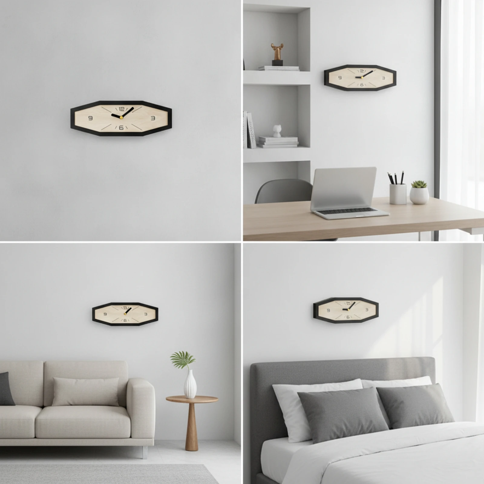 Hexagonal Wall Clock Modern Clock with Woodgrain Dial Minimalist for Living Room, Home Office, Bedroom