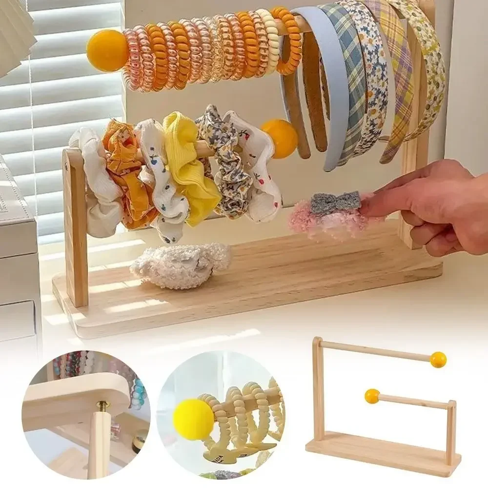 

Wooden Hair Band Hair Rope Hair Tie Holder 2 Layers Multifunctional Earring Bracelet Watch Necklace Stand