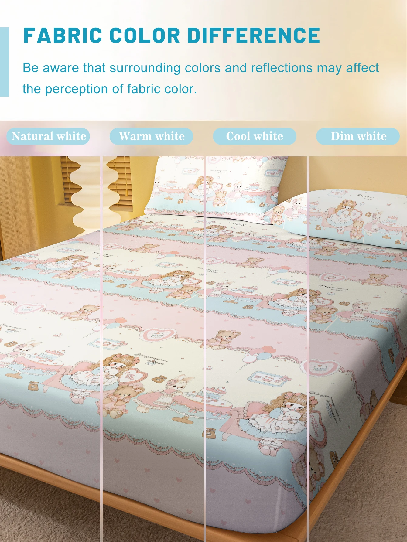 1 ورقة جاهزة غير لامعة مطبوعة على شكل دب صغير ودمية كرتونية لطيفة، غطاء سرير مطبوع لغرفة النوم، سرير (باستثناء أكياس الوسائد)