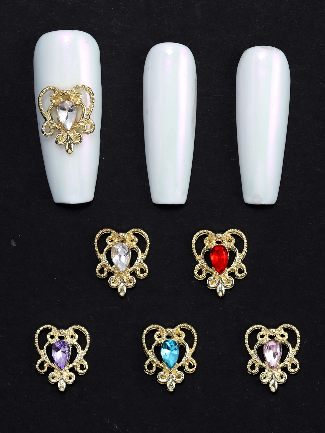 20pcs Nail Art Nail Charm Nail Accessories Y2K Retro Exquisite Peach Heart Crown Shining Nail Gem DIY Nail Shop, Nail Technician
