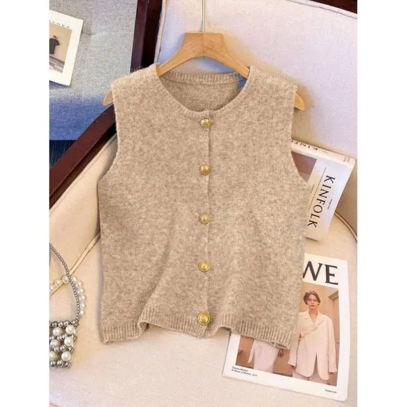 

Soft Metal Button Decorative Single Piece J 3964 Sle Pure Color Knitted Sweater for Middle-Aged And ly Women