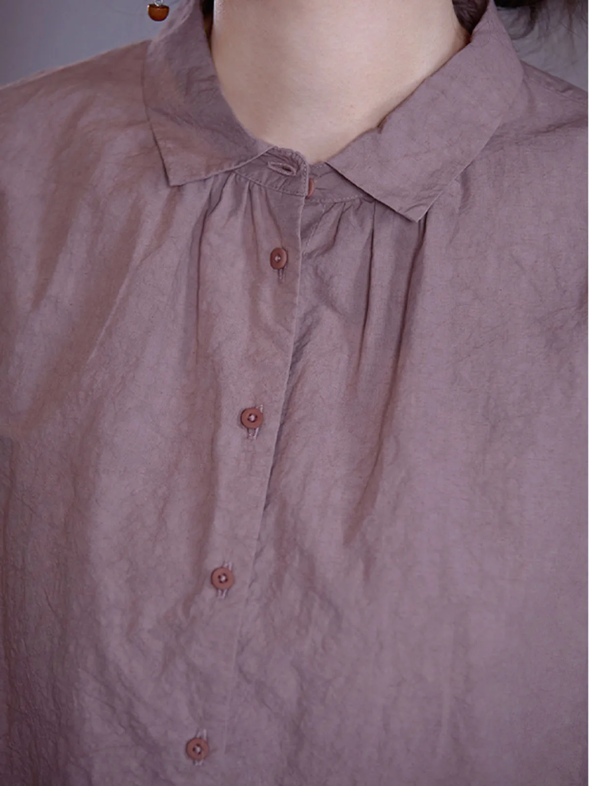 Retro Artistiek Katoen Single-Breasted Shirt Lange Mouwen Dames Lente Zomer Getextureerde Kleine Revers Casual Losse Tuniek Tops Jas