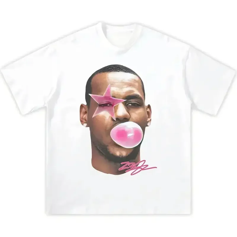 Unisex 100%Cotton 180g Short-Sleeve Round-Neck Sports Top - Lebron James Bubble Gum Vintage Basketball Print, Y2000 Streetwear, Vintage Graphic Tees, Graphic Tees Women, T Shirts Women