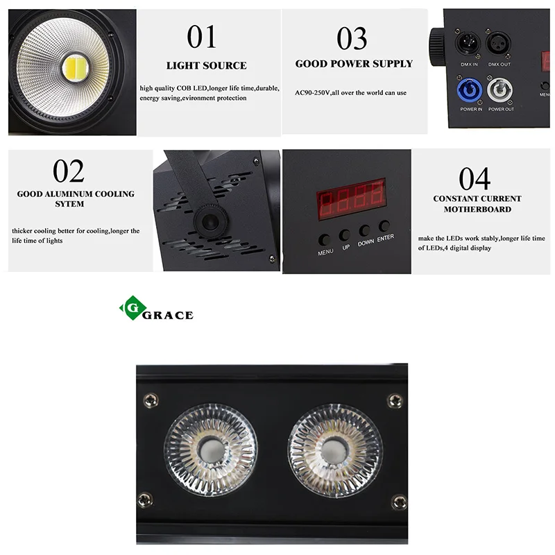 Grace Indoor 200W COB LED Blinder Stage DMX Audience Light