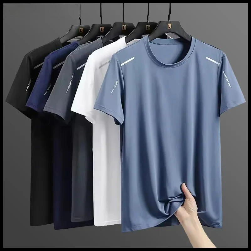 Ice Silk Running Shirts Men Loose Printing Short Sleeve Top Basketball Gym Sportswear For Male Fitness Workout Quick Dry Tee