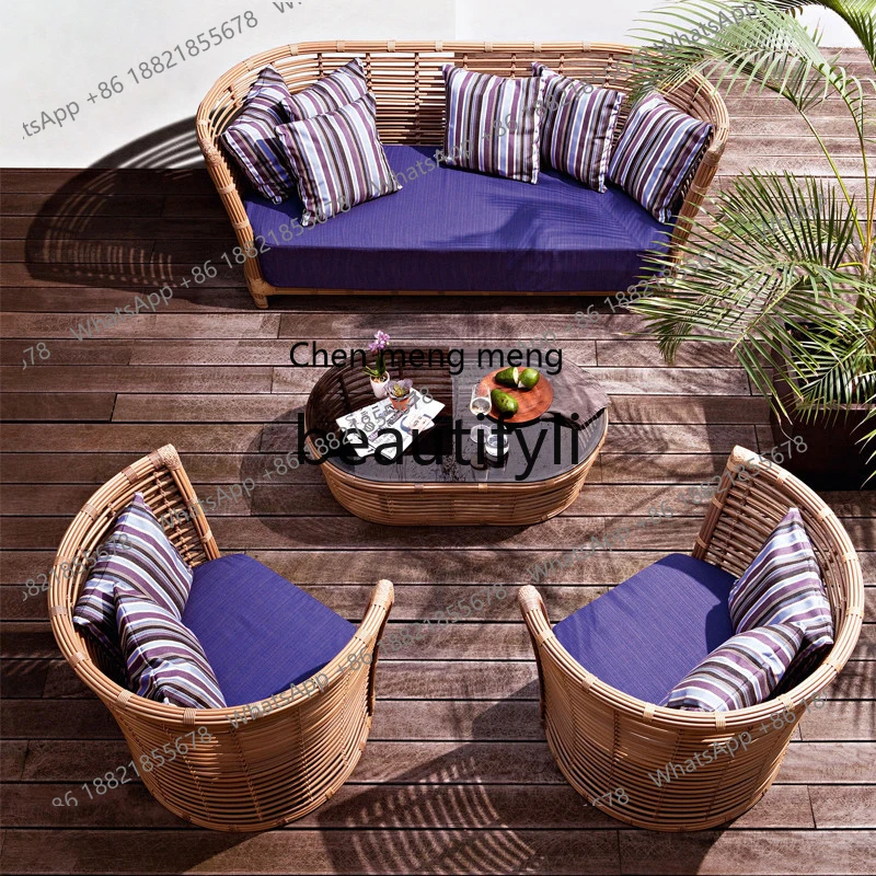 X Outdoor Sofa Outdoor Rattan Open-air Three-person Rattan Sofa Set Furniture