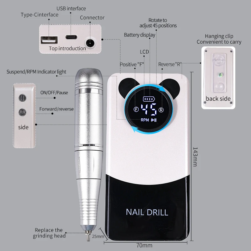 Professional Electric Nail Drill Machine - Sander Polisher Grinder Mill High-Quality Low-Noise Manicure Supplies for Manicurists