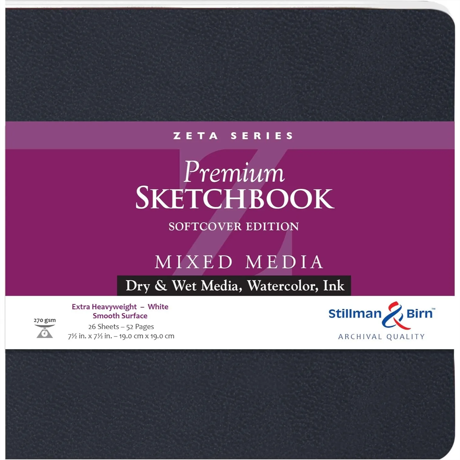 

Zeta Series Softcover Sketchbook, 7.5x7.5, 270gsm Extra Heavyweight White Paper Smooth Surface for Mixed Media Art