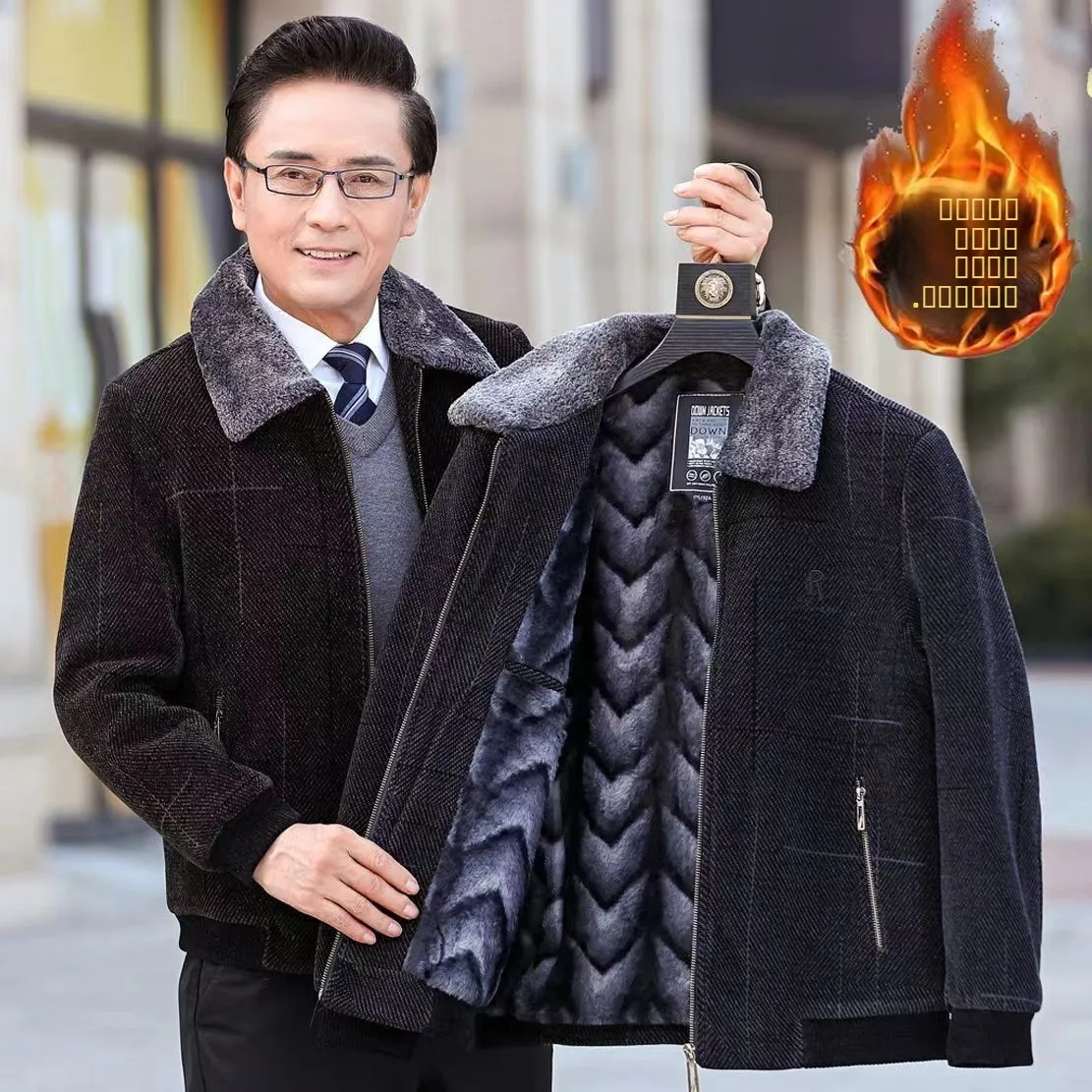 

Thiened Fce Lined Cotton Jaet for Middle-Aged And ly Men Winter Outerwear andpa Sle Regular Length Loose Fit