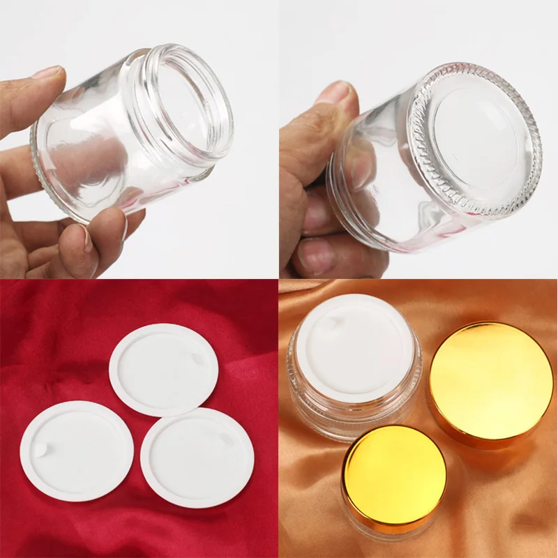 12pcs X 5g 10g 15g 20g 30g 50g 80g Travel Cream Clear Glass Jar Empty Cosmetic Solid Perfumes Cosmetics Packaging Container Cap