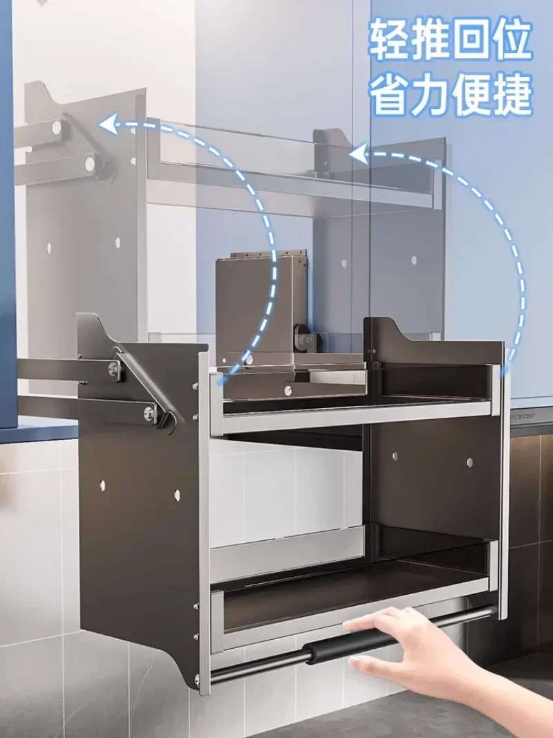 HOT SALE Kitchen Cabinet Lift Pull Basket Cabinet Up and Down Buffer Door Seasoning Basket Pull Down Kitchen Cabinet