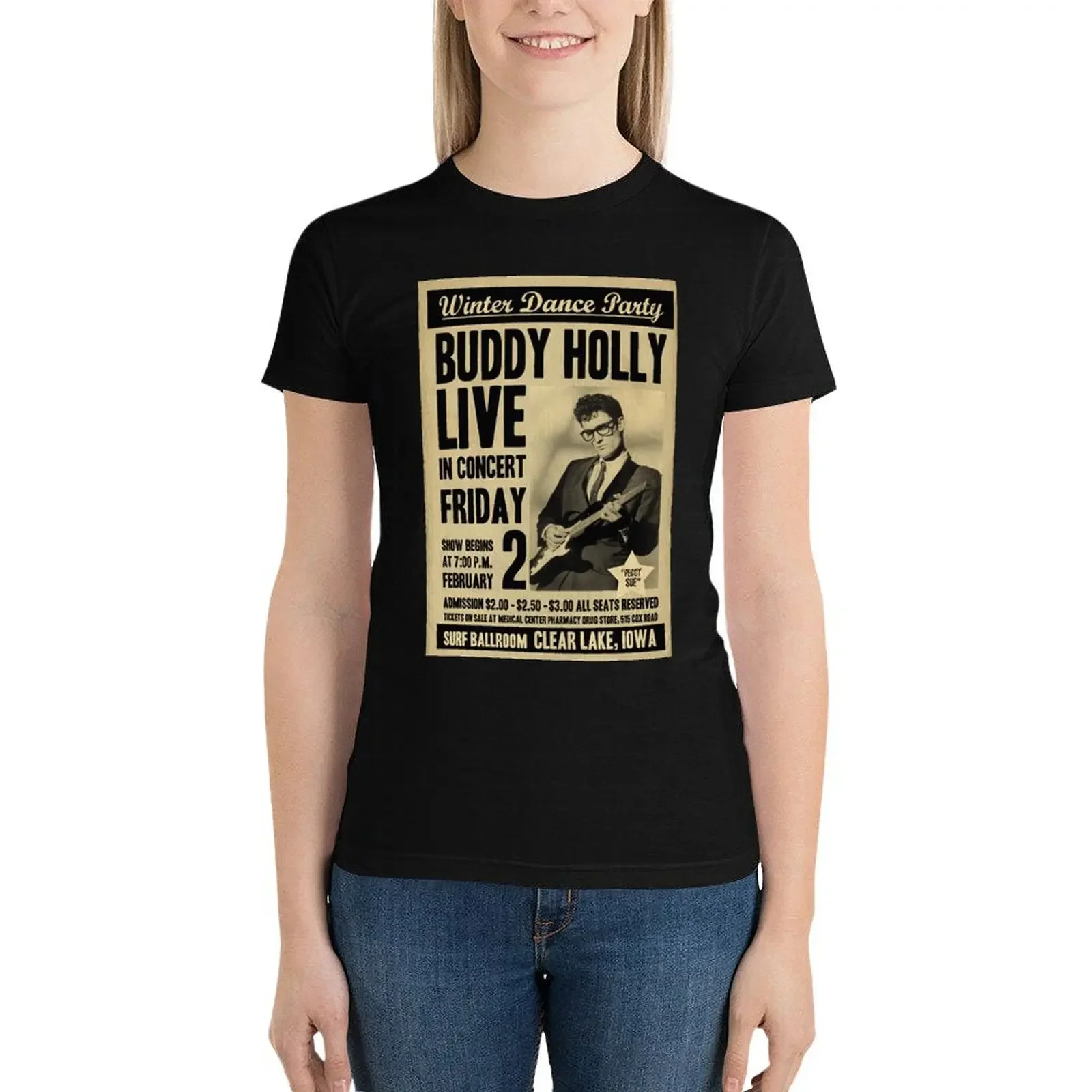 

Buddy Holly Concert Poster. T-Shirt oversized anime clothes t-shirts for Women loose fit