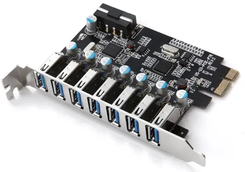 PCIE to  7 PORTs Usb3.0 Card  External 5GBPS Expansion Adapter Card Hub 4PIN Power Supply NEC720201+VL812 Chip for Desktop
