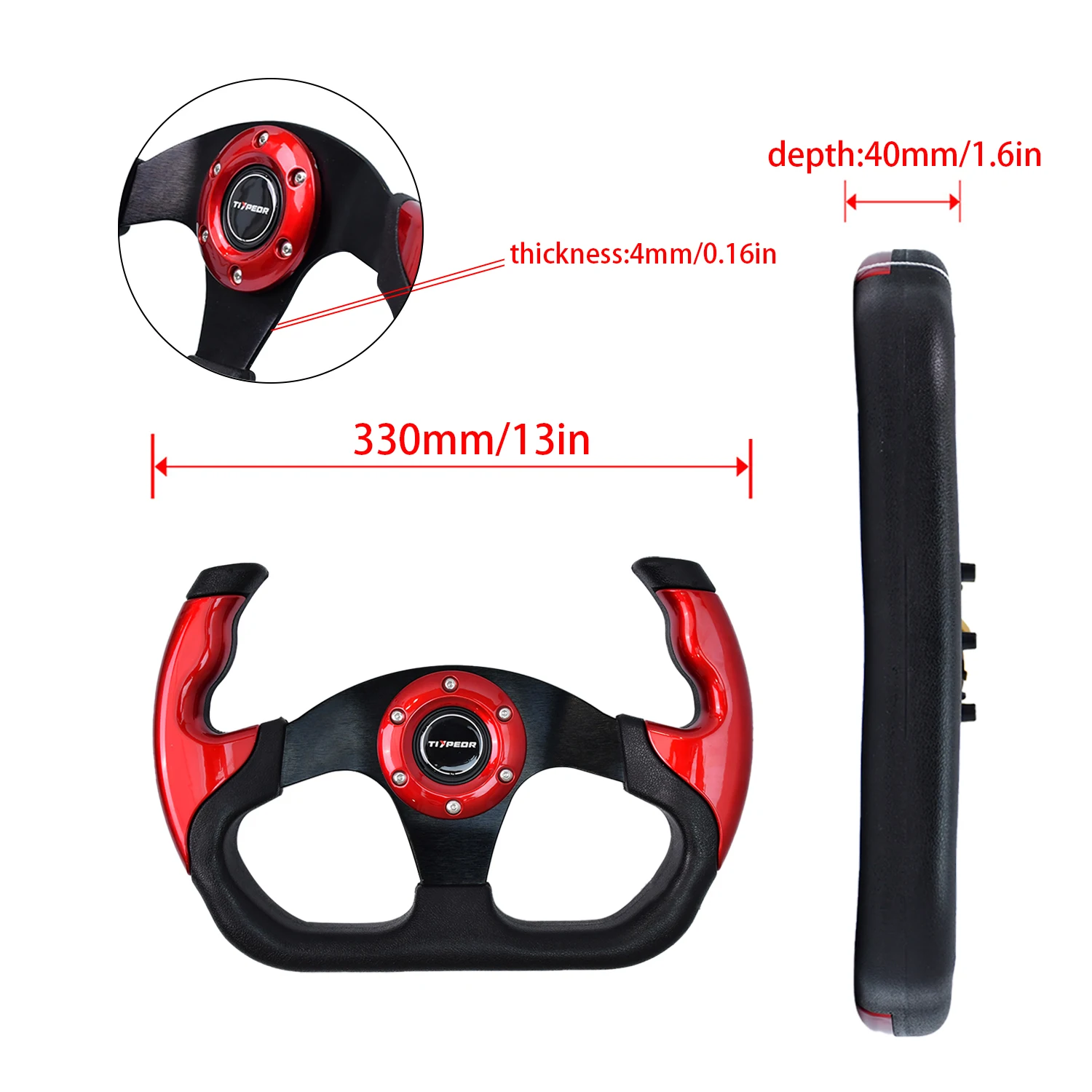 TIYPEOR Sport Racing 13Inch 330mm Flat Drift Steering Wheel D-Type PU Universal