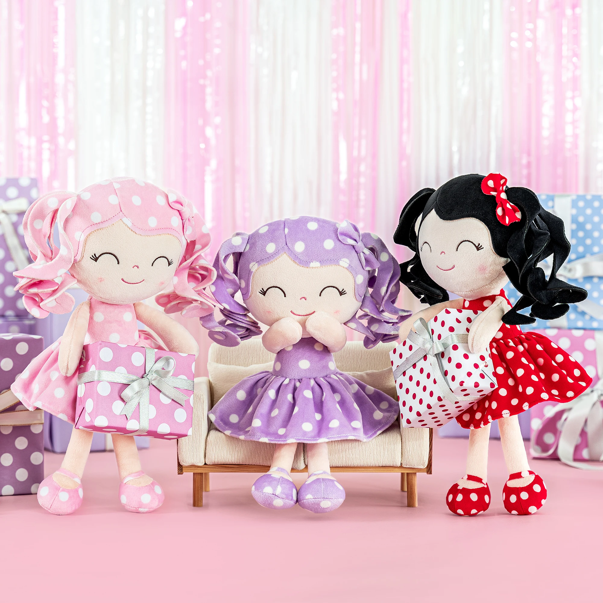 Gloveleya Baby Dolls Plush Toys Soft Toys Girl‘s Birthday Gift Cute Curly Polka dots 30 cm