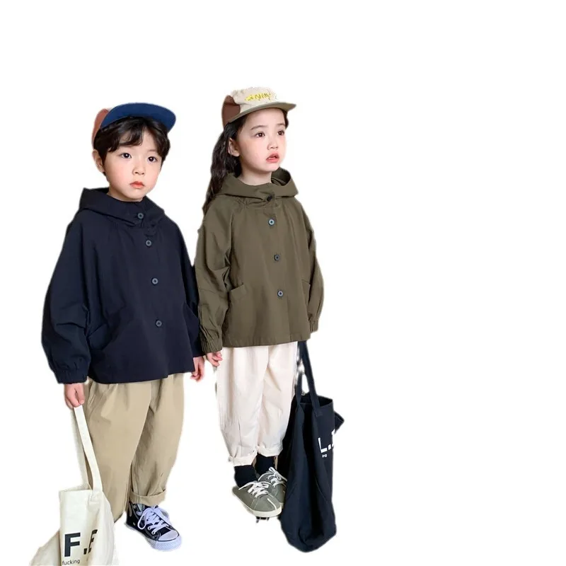 Children Clothing Kids Fashion Hooded Trench Coat 2024 New Spring and Autumn Korean Style Boy Loose Casual Long Sleeved Coat