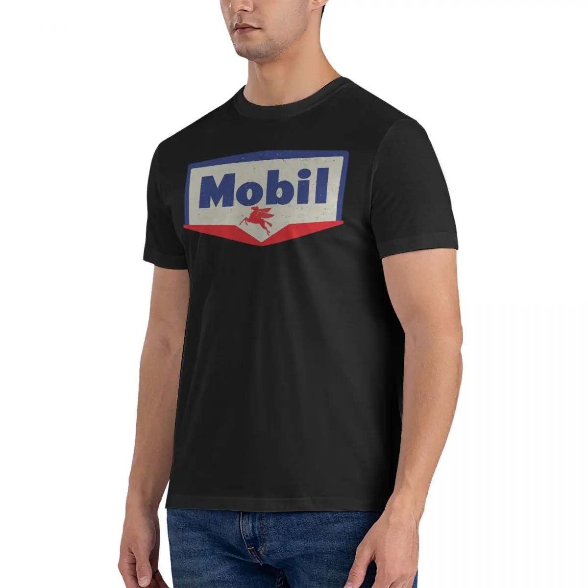 Vintage Sign Logo 1950 T-Shirt for Men Mobil Oil Novelty Cotton Tees Crew Neck Short Sleeve T Shirts Party Clothes