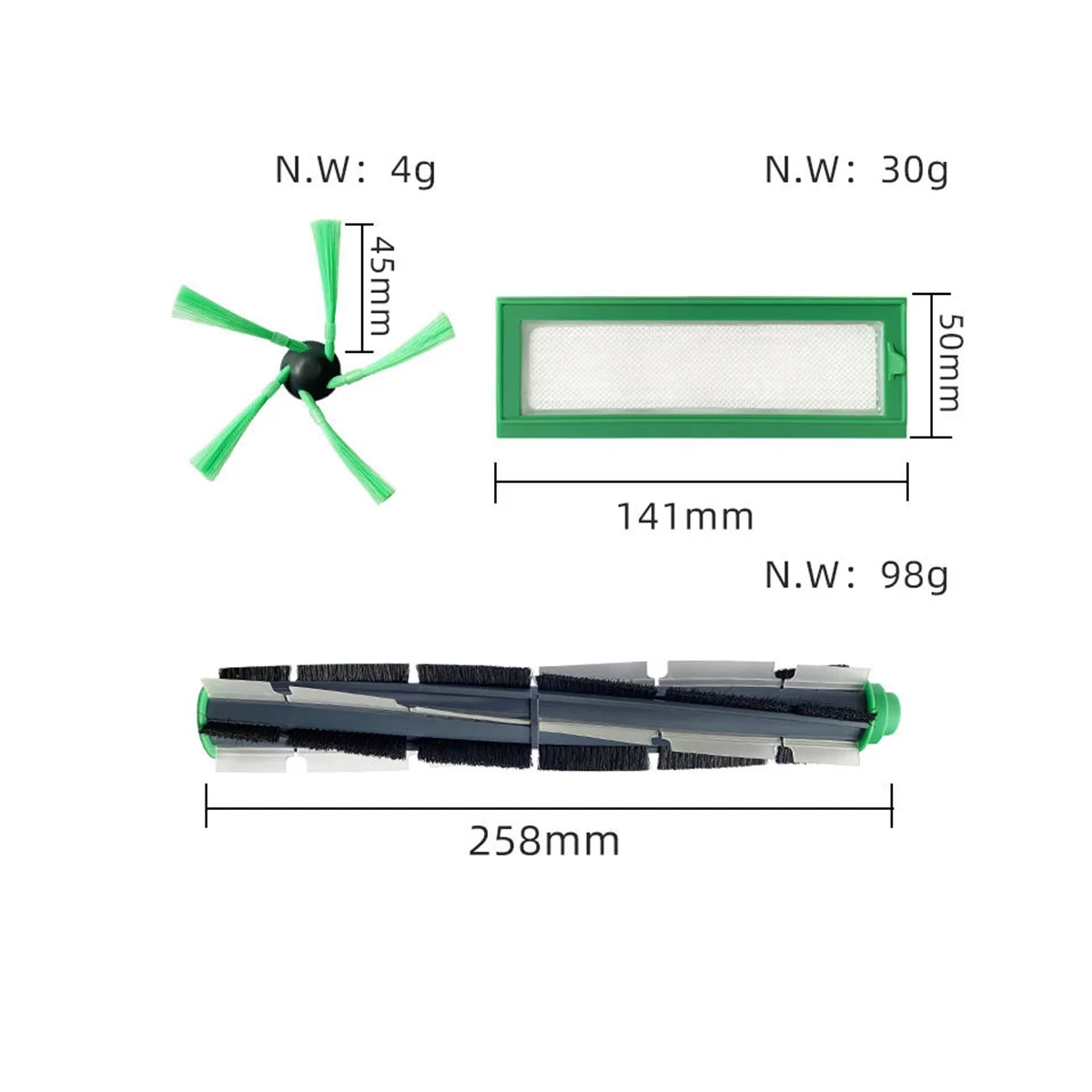อุปกรณ์เปลี่ยนแปรงกรองด้านข้างแปรงหลักสำหรับเครื่องดูดฝุ่นหุ่นยนต์ VR200 Vorwerk