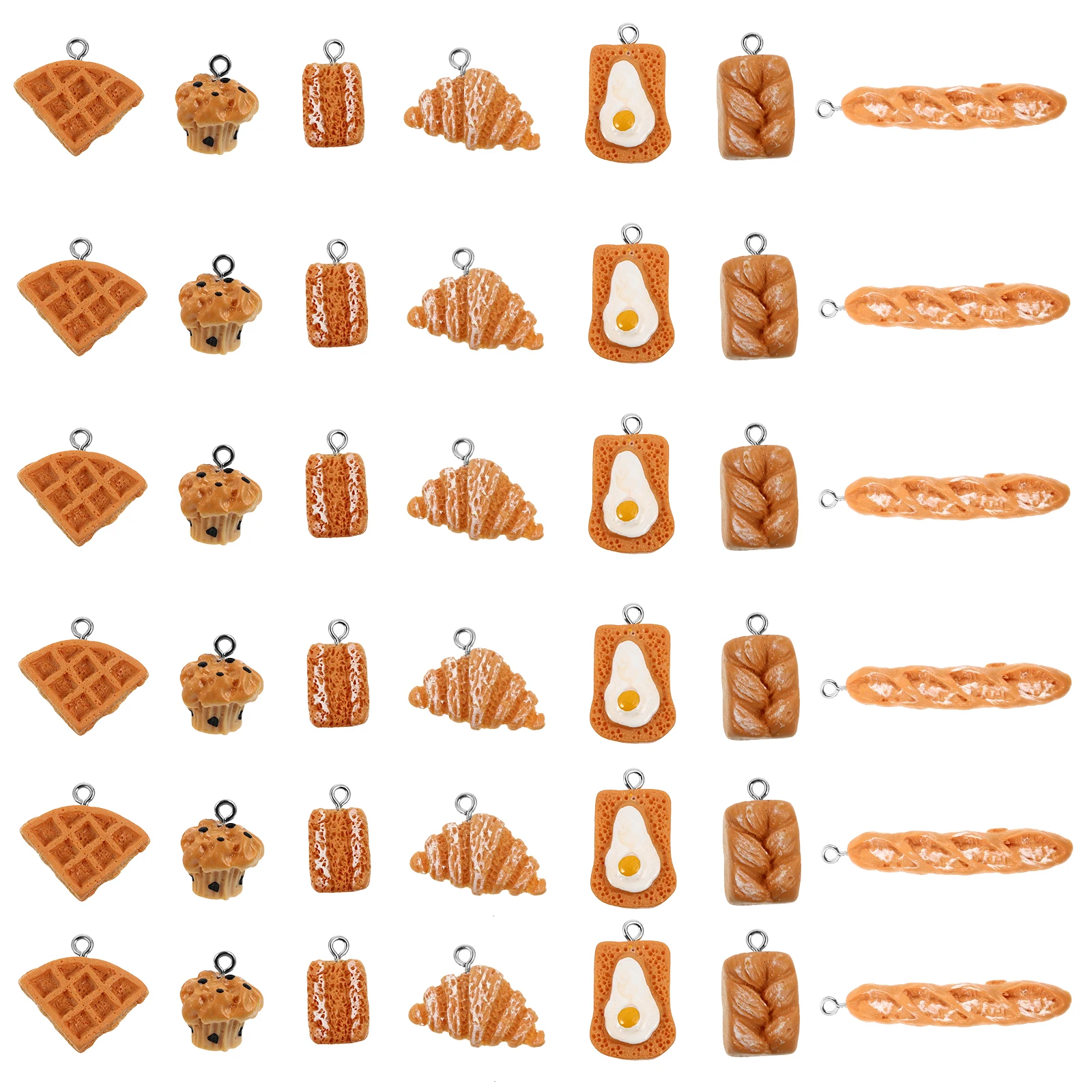 

50pcs Baking Cake Pendant Simulated Bread Charm DIY Jewelry Accessories H made Necklace Bracelet Decorations Alloy Resin