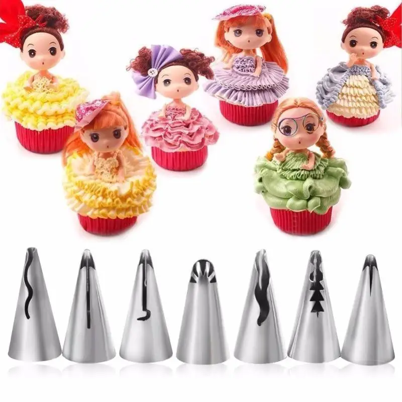 7Pcs Wedding Russian Nozzles Pastry Set Puff Skirt Icing Piping Tips DIY Cake Decorating Tool for Cupcake