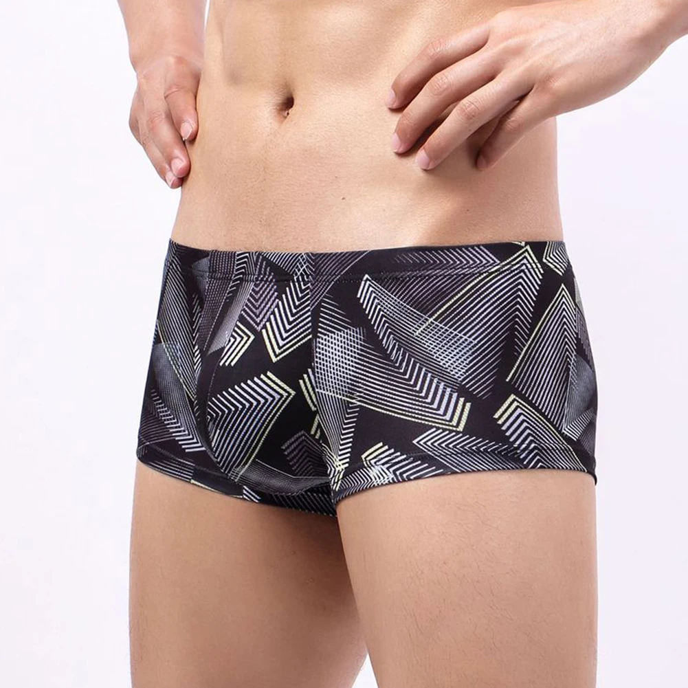 

Sexy Men Printing Briefs Pouch Short Underwear Breathble Swim Trunks Elasticity Silky Underpants Casual Bottom Wear