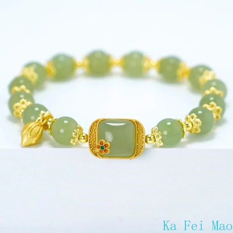 Natural Hetian Jade Bracelet Square Sugar Lotus Bracelet Exquisite Elegant Retro Chinese Style Sexy Young Girls Fashion Jewelry