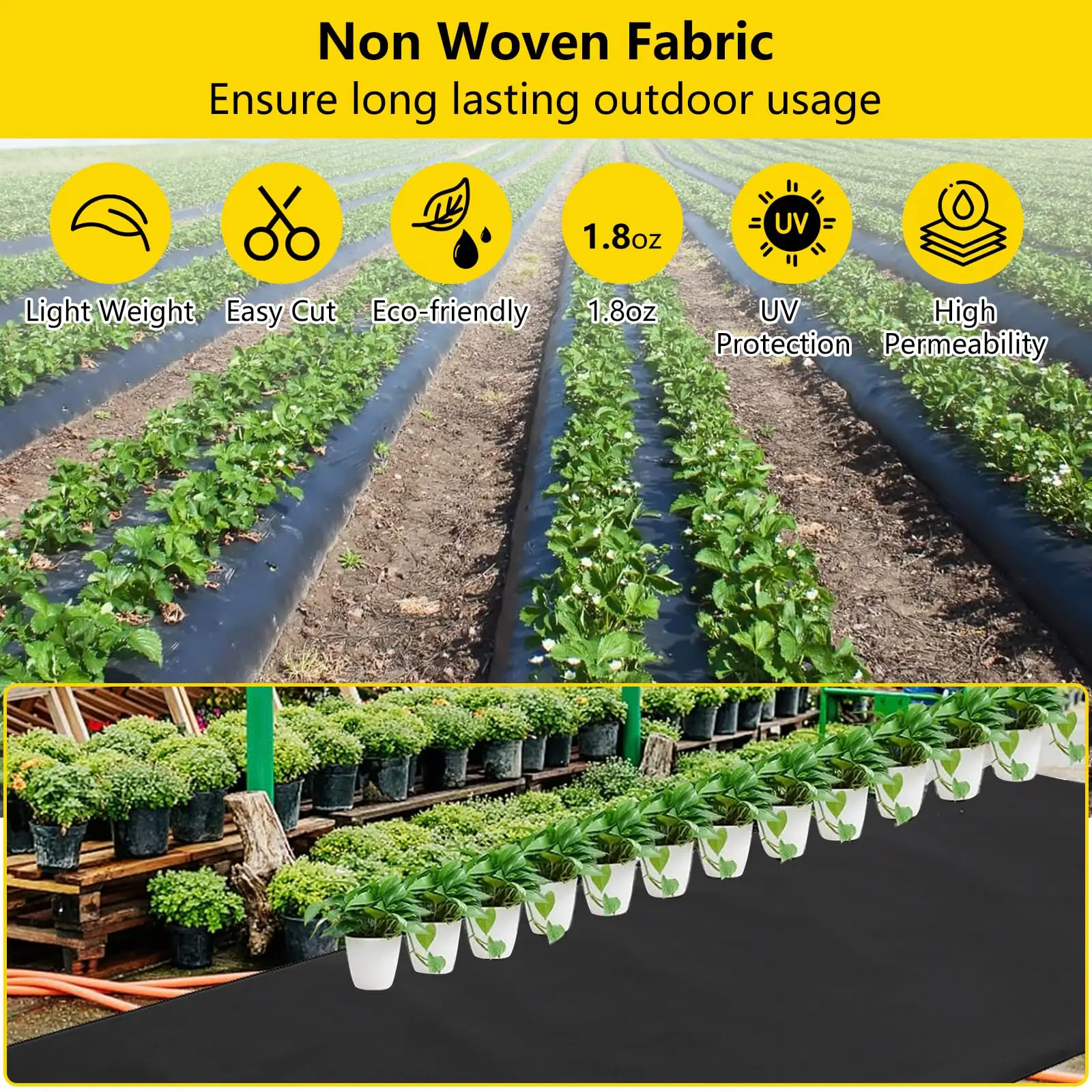 3FT*300FT 1.8oz Geotextile base cloth Weed Barrier Fabric Woven Weed Control Fabric Non-Slip Outdoor Floor Mats Weed US Stock