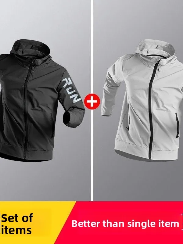 Men's Sport Jacket Quick Dry Training Fitness Running Windbreaker Casual Length Zipper Hooded Sun Protection Polyester Nylon