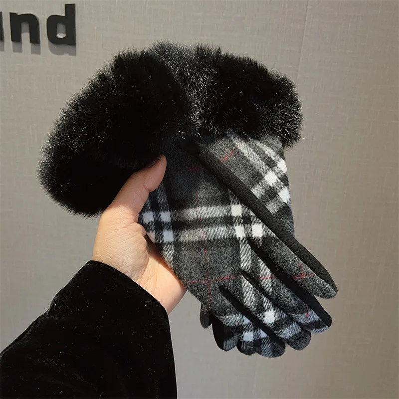 Women's Winter Cashmere Warm Gloves Classic Style Finger Touch Screen Velvet Cold Protection Windproof Riding Rex Rabbit Wool Gl