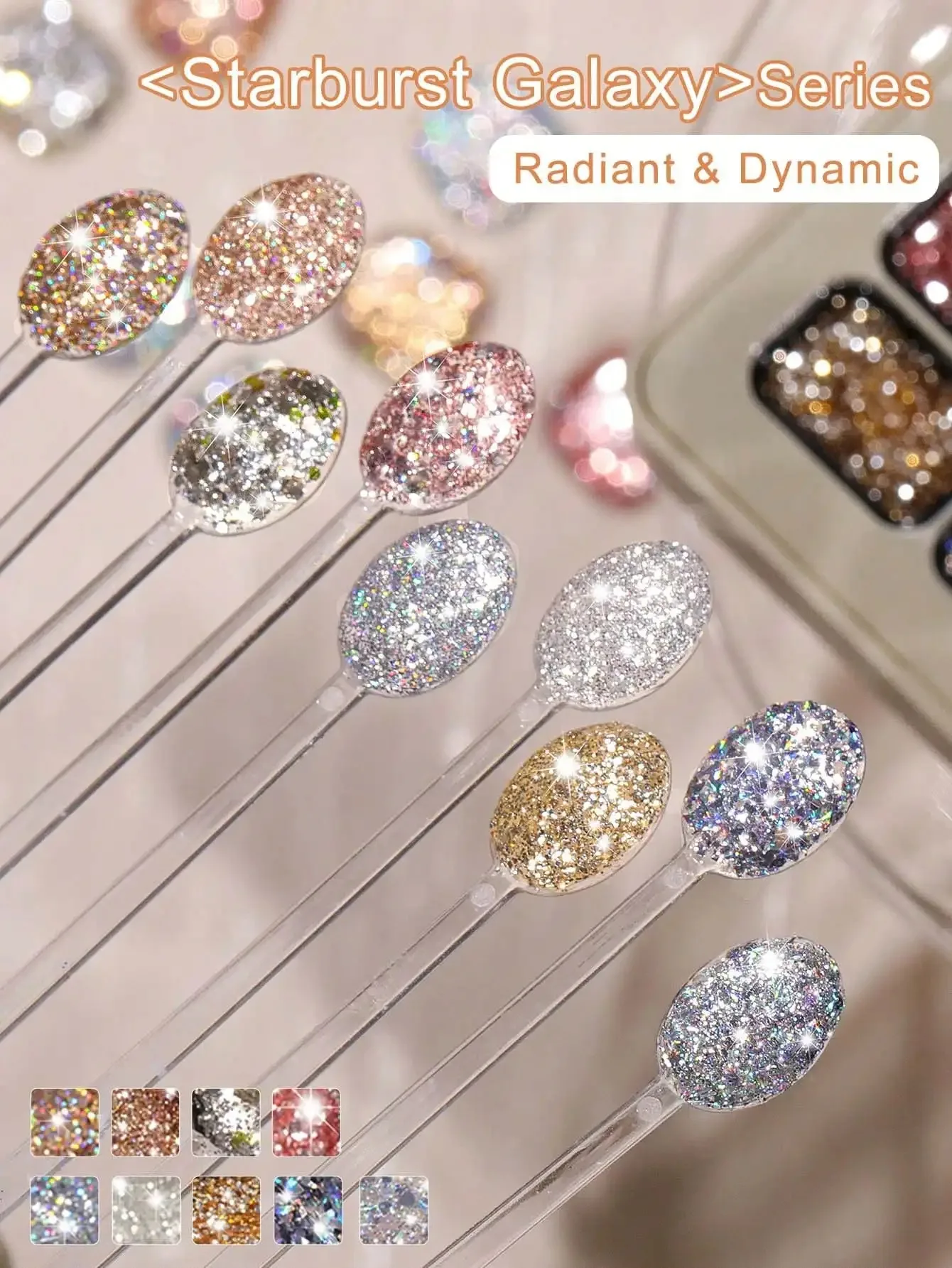 9 Farben Solid Glitter Nagelgel-Palette, glitzernde Pailletten, UV-LED Soak-Off Nagelkunst-Gel-Lack für Salon, DIY Maniküre-Dekoration – Detail 6