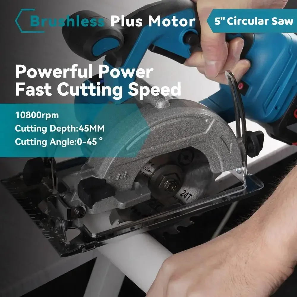 Makita – scie circulaire électrique sans fil, pour le travail du bois, 5 pouces, 125mm, 0 ° ~ 45 °, Machine à découper le bois réglable, batterie 18V