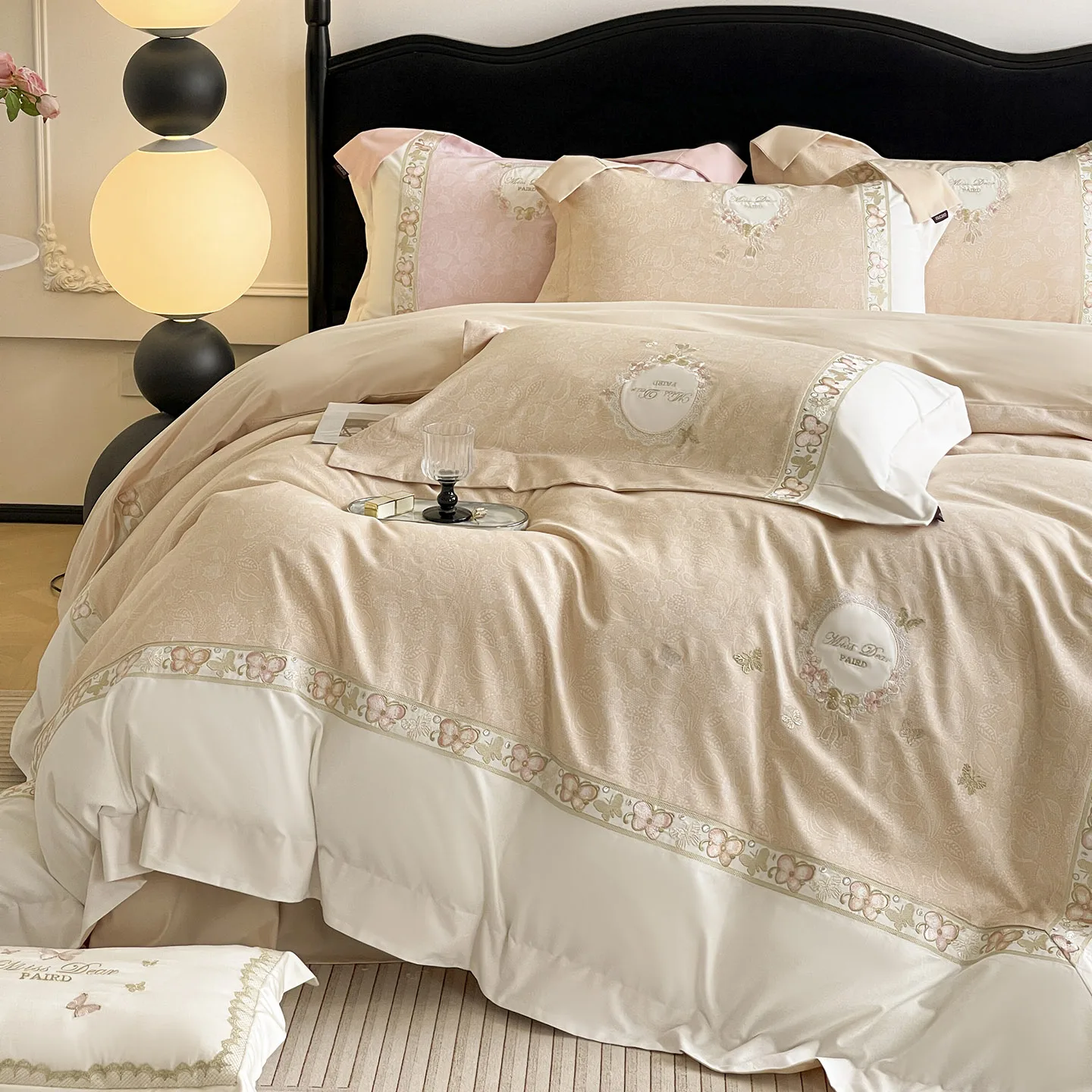 Butterfly Embroidery Bedding Sets Luxury 100% Cotton Brushed Printing Duvet Cover Set Fitted Bed Sheets Pillowcases Home Textile
