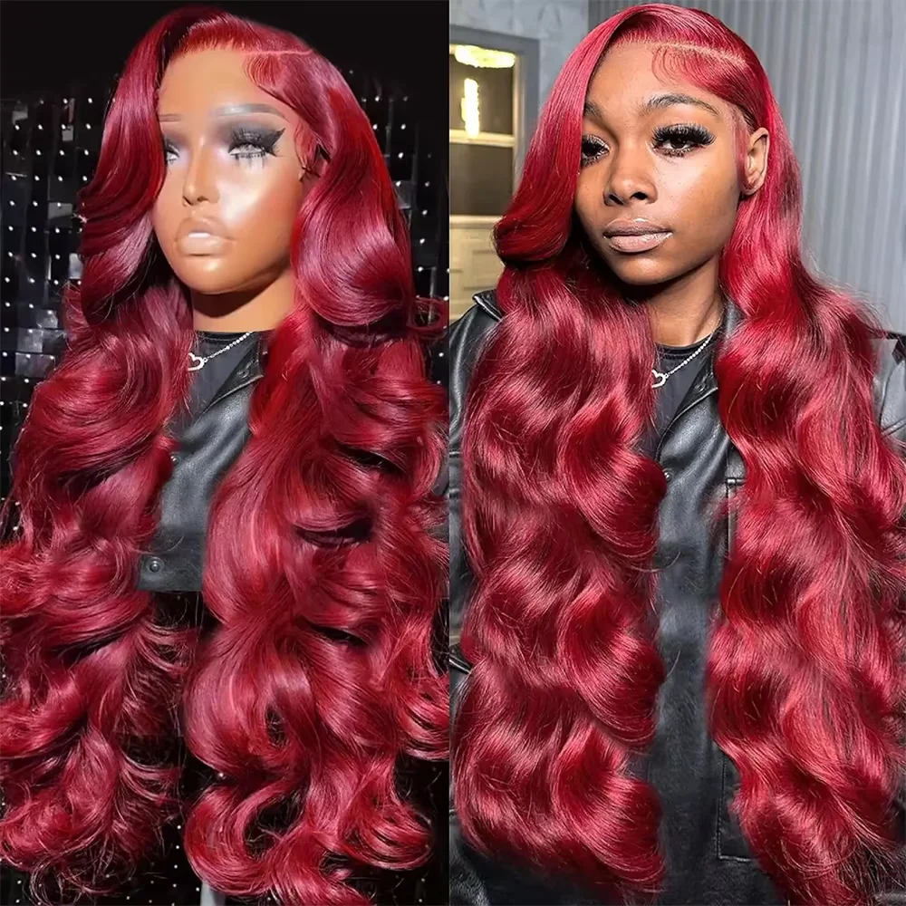 30 34 Inches Red Colored Water Wave 13x4 HD Lace Frontal Wig 99J Burgundy 13X6 Body Wave Lace Front Human Hair Wigs For Woman