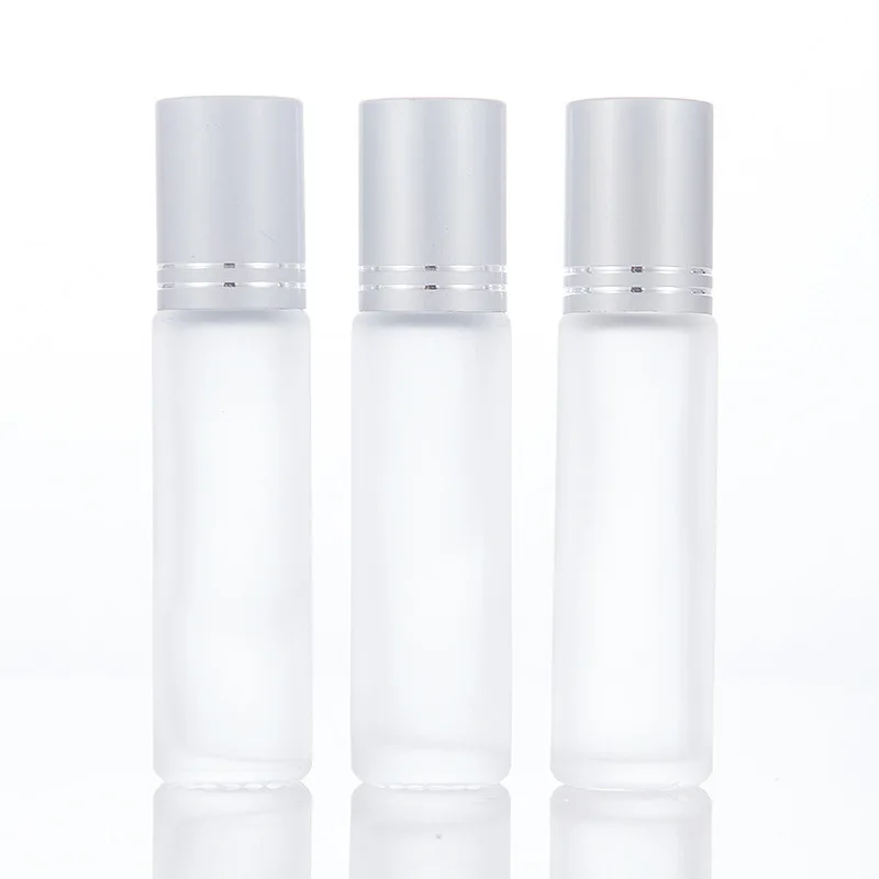 100個/ロット クリアフロストアンバー エッセンシャルオイル 5ml 10ml 15ml ロールオンボトル ミニ香水ガラスローラーボトル 箱付き