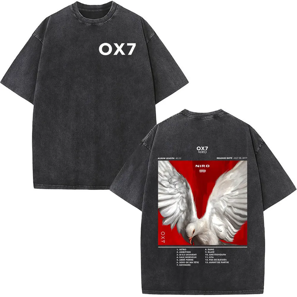 เสื้อยืดแฟชั่นฮิปฮอปผู้ชายผู้หญิง เสื้อยืดลำลองผ้าฝ้ายแขนสั้น สตรีทแวร์ แร็ปเปอร์ นิโร ฮาญาติ อัลบั้ม เสื้อยืดวินเทจแบบฟอก