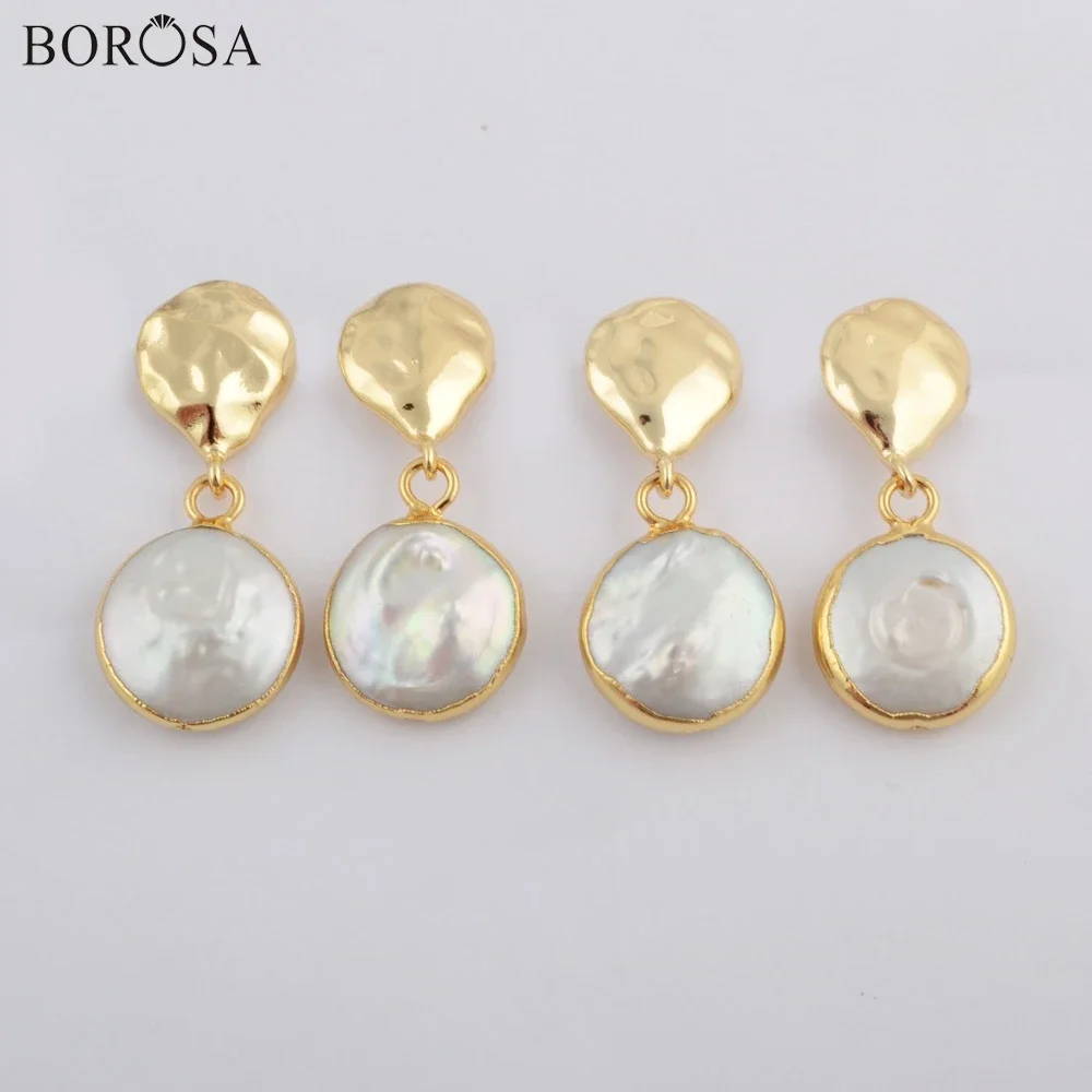 

BOROSA 5/10Pairs Best Quality Golden Color Natural Freshwater Pearl Drop Earrings Beach Jewelry for Lady Birthday Jewelry Gift