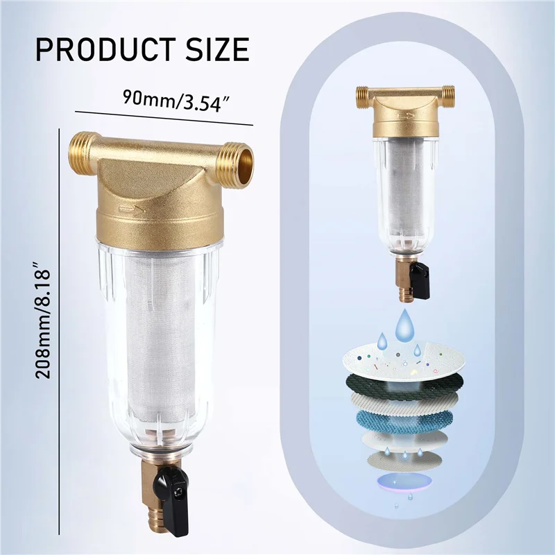 A11E-4 Split-Mouth Water Filters Front Purifier Copper Lead Pre-Filter Backwash Remove Rust Contaminant Sediment Pipe
