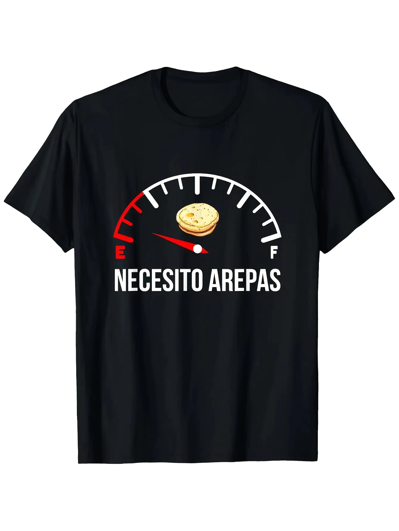 2026 Men's Venezuelan Arepa Humor T-Shirt - Necesito Arepas Fuel Gauge Graphic, Cotton Heavyweight Tee, Loose Fit Casual Shirt w