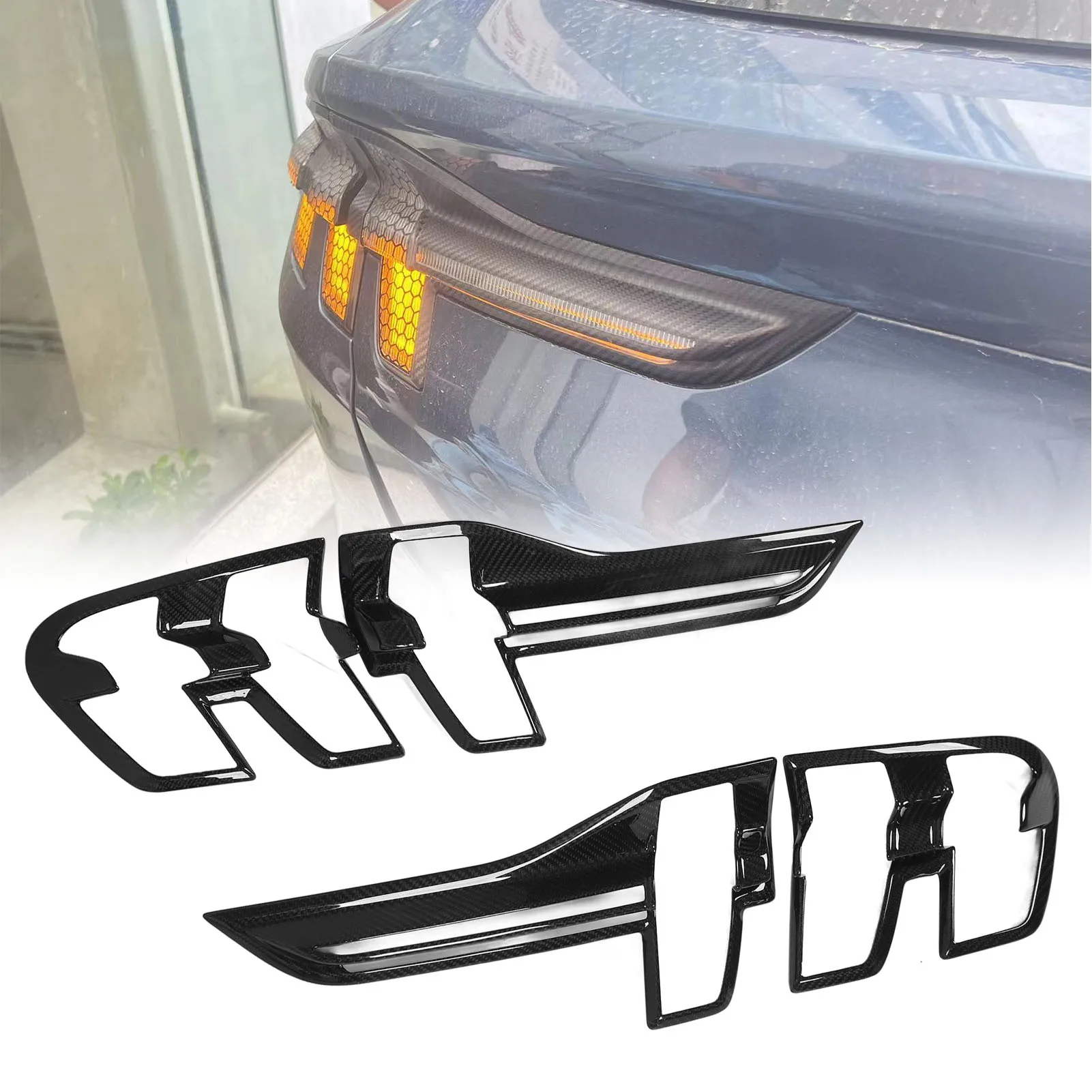 

4PCS Taillight Frame Trim Carbon Fiber Glossy High Toughness for Mustang Mach‑E 2021 Onwards