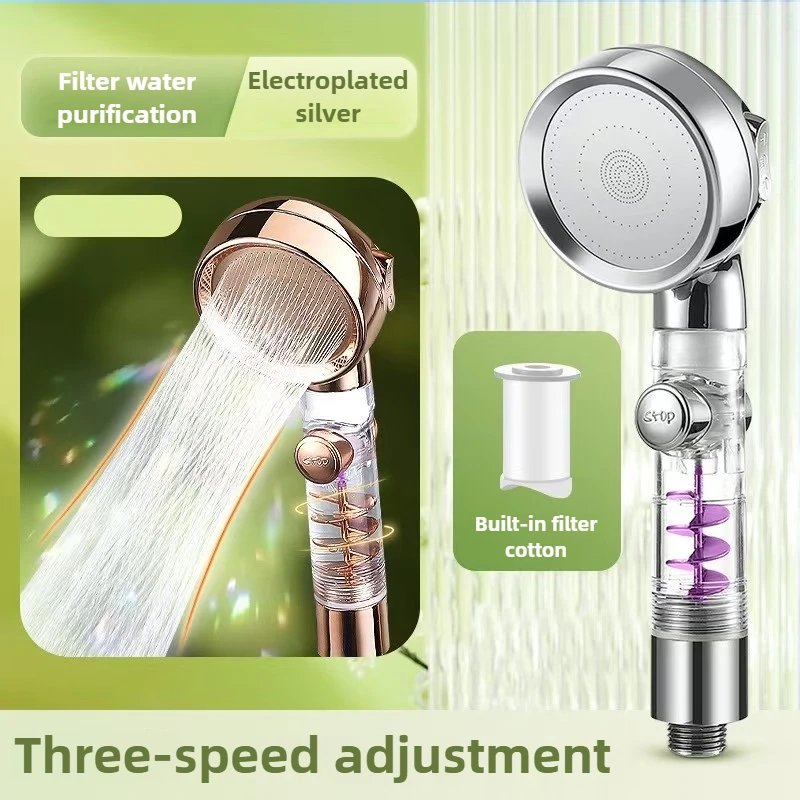 

New 3 Modes High Pressure Shower Head Gold Water Saving Showerhead with Stop Button Eco Filter Shower Head Bathroom Accessories