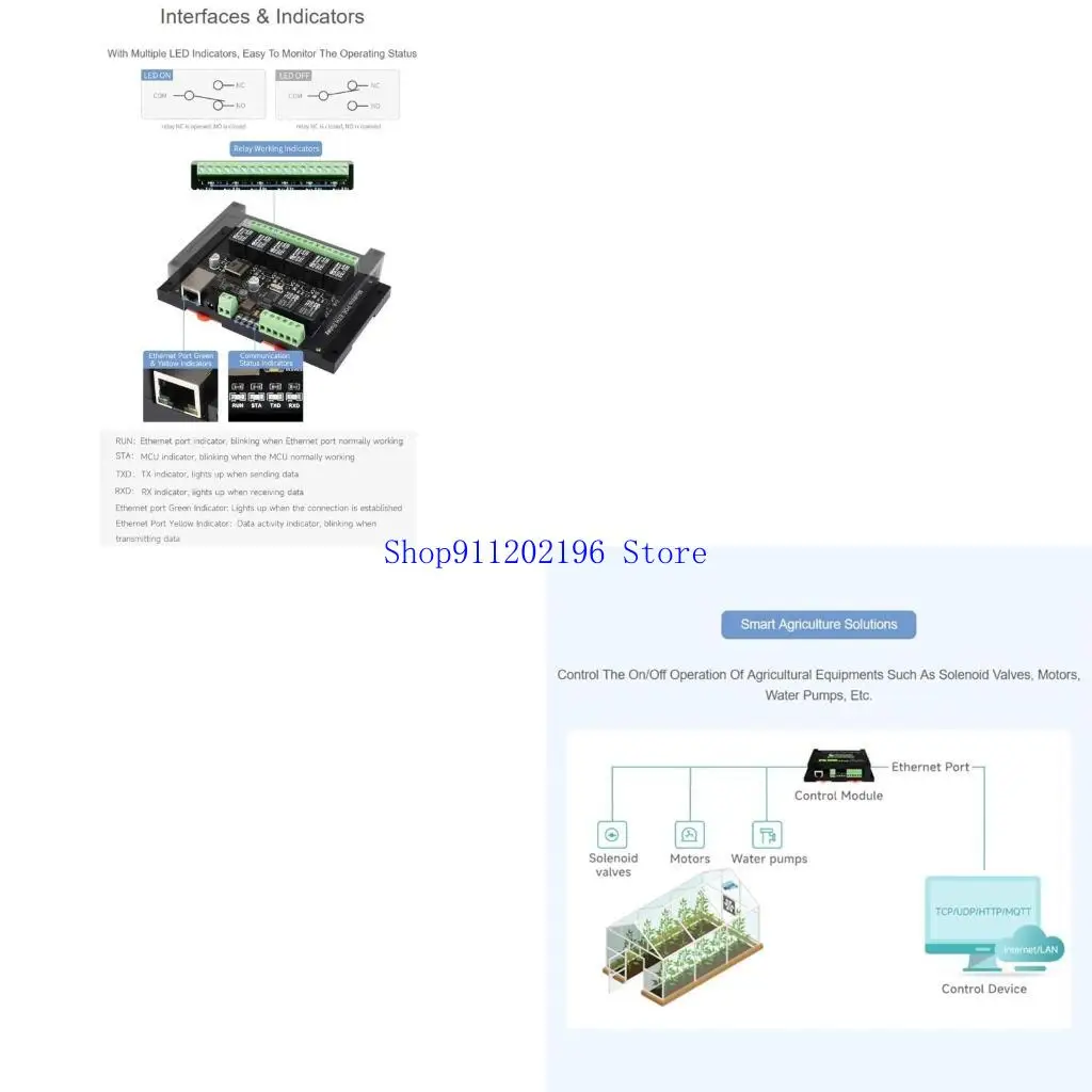

P82A Industrial Grade Rail-Mount 8CH Ethernet Relays Module Modbus RTU/Modbus PoE Port Communication