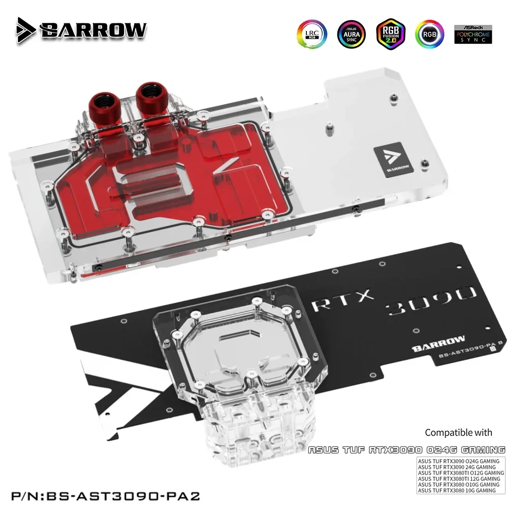 Barrow GPU Water nights pour ASUS TUF RTX 3090 3080 GAMING, couverture complète GPU refroidisseur d'eau, plaque arrière refroidie à l'eau, BS-AST3090-PA2