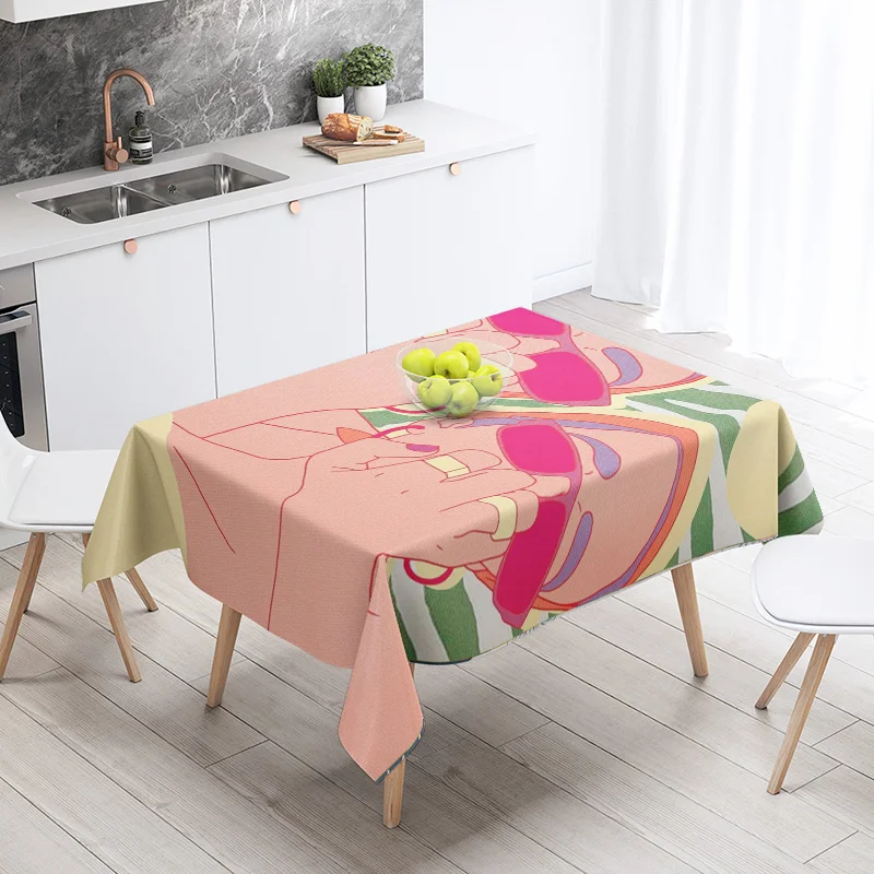 Morandi color ins style tablecloth abstract line art design cafe Scandinavian style decorative rectangular tablecloths